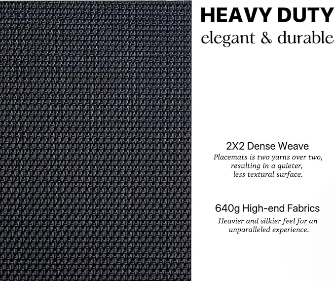 LEXMORE PVC Woven Placemats 6 PCS Wipeable Indoor/Outdoor Table Mats Washable Vinyl Place Mats for Dining Table, Set of 6-Black