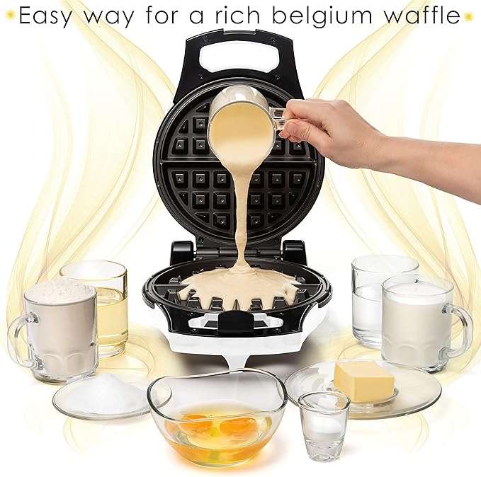 Moss & Stone White Belgian Waffle Maker, Electric Waffle Machine, Non-Stick Grids, Temperature Control, Round Waffle