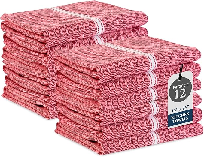 LANE LINEN Kitchen Towels Set - 100% Pure Cotton Dish Towels for Kitchen, Super Absorbent Kitchen Hand Towel, Tea Towels, Soft & Durable Dish Cloths, Pack of 12 – 14”x25”, Red
