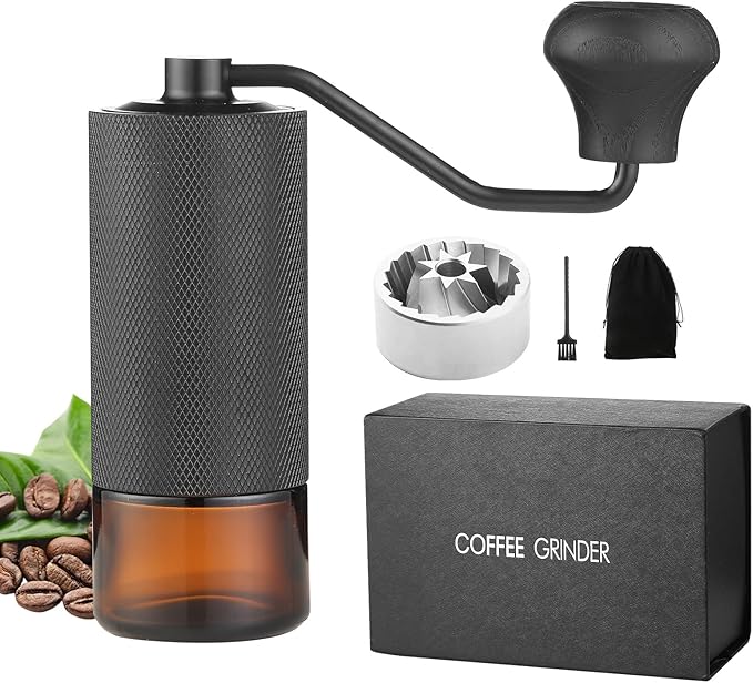Manual Coffee Grinder CNC Stainless Steel 7 Star Conical Burr Coffee Grinder Hand with12 gears Adjustable Coarseness For Espresso, Drip Coffee, French Press Capacity 25g Portable Coffee Bean Grinder