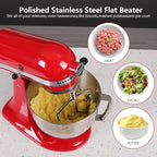 5-6QT Stainless Steel Flat Beater for KitchenAid Stand Mixer, Kitchen Aid Paddle Attachment Accessories/No coating/Dishwasher Safe Replacement for kitchenaid Professional 5 Plus and 600 Series Mixer