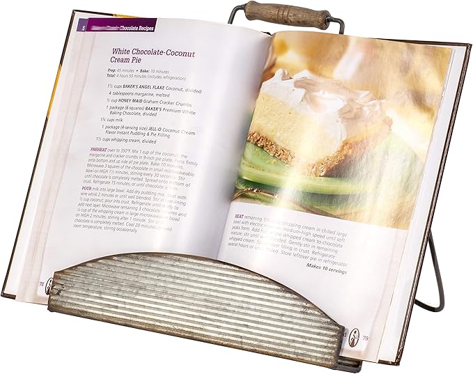 Red Co. 11” x 11” Corrugated Metal Cookbook Display Stand & Recipe Holder with Handle