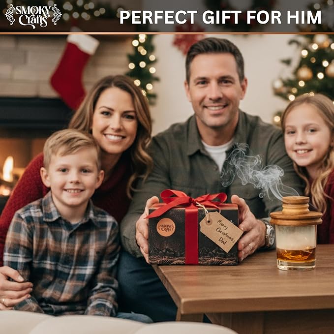 Acacia Whiskey Smoker Kit with Smoking Gun and Wood Chips (Apple & Cherry) - Drink Smoker Kit - Cocktail Smoke Set - Whiskey Gifts for Men