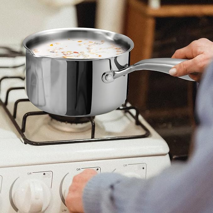 Tri-Ply Stainless Steel Sauce Pan with Steamer Basket & Straining Glass Lid — Heavy-Duty,Thick Base,Rust-Resistant,Warp-Free —100% Food-Grade —Built to Last– Works with All Stovetops, Pasta Pot 3.5 QT