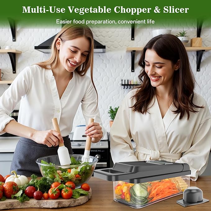 HomeHacks Vegetable Chopper Vegetable Cutter, 12 in 1 Kitchen Gadget, Dicer, Slicer, Onion Cutter, Salad, Cheese Grater & Egg Separator - Multi-Functional Veggie Chopper Lid with Handle (Grey)