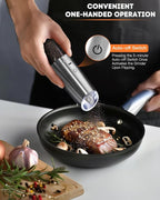 AmuseWit Gravity Electric Salt and Pepper Grinder Set [White Light] USB Rechargeable Automatic Pepper and Salt Mills,Adjustable Coarseness,One-Handed Operation,Stainless Steel