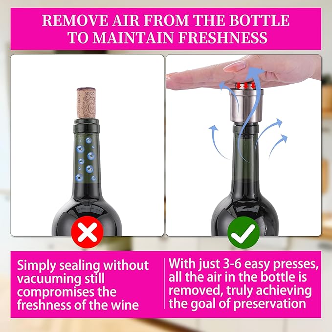 Wine Stoppers Vacuum for Wine Bottles - 2-Pack Stainless Steel Wine Saver with Date Markers, Reusable, Leak-Proof Wine Preserver, Perfect Gifts for Wine Lovers & Bar Accessories