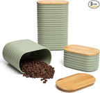 Mixpresso Olive Green Canisters Sets for the Kitchen – 3-Piece Airtight Plastic Sugar Container Set with Bamboo Lids in Three Different Sizes – Decorative Modern Storage Jars for Coffee &Tea