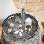 MAONAME 13" Round Decorative Tray, Plastic Tray with Handles, Coffee Table Trays, Serving Trays for Ottoman, Bathroom, Kitchen (Sticker Wood Grain)