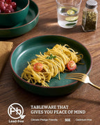 famiware Mercury Pasta Bowls Set of 4, 33 oz Large Salad Bowls, Stoneware Pasta Plates Bowls, Serving Bowls for Kitchen, Microwave & Dishwasher Safe, Dark Green