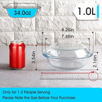 Mini-1 Liter Glass Casserole Dish With Lid, Round Oven Safe Glass Bakeware with Handles