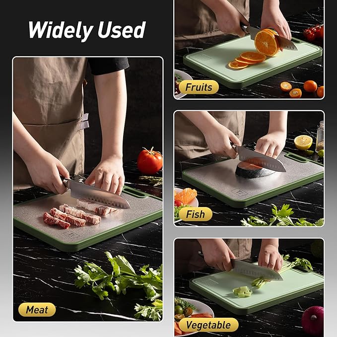 2 in 1 Pure Titanium Cutting Boards for Kitchen Chopping Board with Handle Large Big Small Kitchen Meat Butcher Block Not Stainless Steel Wood Bamboo Glass Rubber Plastic Silicone Acrylic Teak Sink