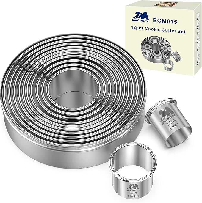 Round Cookie Biscuit Cutter Set 12 Pieces Graduated Circle Pastry Cutters 18/8 Stainless Steel Cookie Cutters1inch - 4 1/2inch Donut Cutter Ring Molds GIFT Package