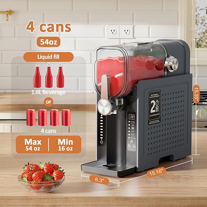 Slushie Machine, Slushy for Home No Ice Need, Professional Frozen Drink Maker & Margarita Machine, 6 Presets for Milkshakes, Frappés, Slush, Ice Cream, Large Capacity. Black