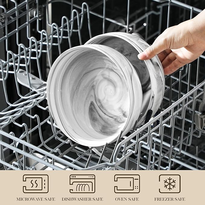 MALACASA Large Soup Bowls Set, 44 OZ (7") Salad Bowl Cereal Bowl Set of 2,Marble Grey Ceramic Bowls for Kitchen, Dishwasher & Microwave Safe, Series REGULAR