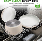 NutriChef 18-Piece Ceramic Cookware Set with Detachable Handles, Non Stick Pots and Pans, PTFE-Free Natural Ceramic Coating, Space-Saving Design, Oven & Stove Safe, Includes Utensils, Cream