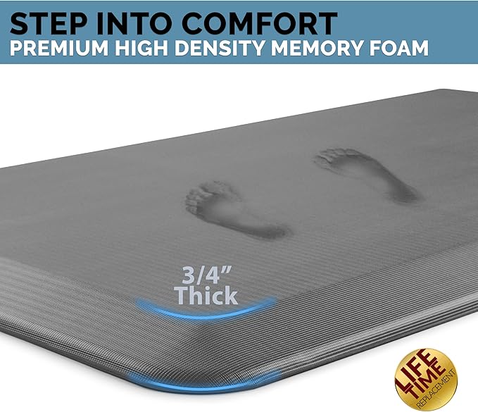 ComfiLife Anti Fatigue Floor Mat – 3/4 Inch Thick Kitchen Mats for Floor, Standing Desk Mat, Kitchen Rug – Comfort at Home, Office – Durable – Stain Resistant – Non-Slip Bottom (20" x 39", Charcoal)