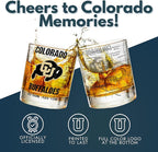 Greenline Goods – University of Colorado Buffaloes College Whiskey Glasses (Set of 2), 10 oz – Full-Color Logo + Campus Map