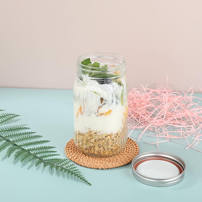 12Pack 32oz Wide Mouth Mason Jars, Glass Mason Jars with Airtight Lids and Bands, Large Canning Jars for Food Storage, Pickling, Meal Prep, DIY Decor, Fruit Print, Safe for Microwave & Dishwasher