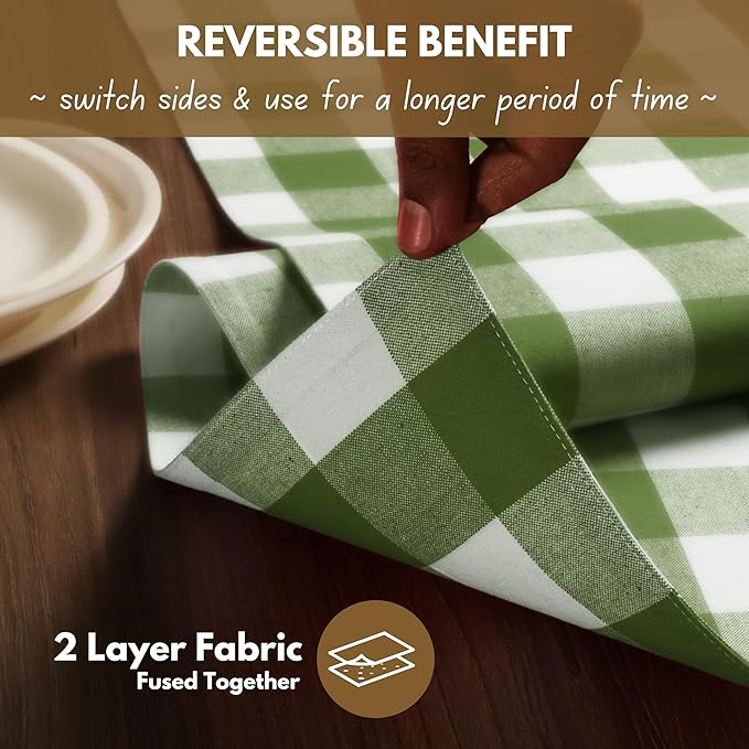 Native Fab Table Runner Buffalo Check Plaid 100% Cotton - 13x90 Inches Kitchen Dining Table Decoration for Indoor Outdoor Farmhouse Home Party Decor - Mint Green and White