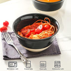 Hasense Ceramic Soup Bowls, 40 oz Large Salad Cereal Bowls Set of 4, Stackable Serving Bowls for Kitchen, Bowls for Pasta Ramen Noodle Pho, Dishwasher Microwave Safe, Gloss Black & Matte White