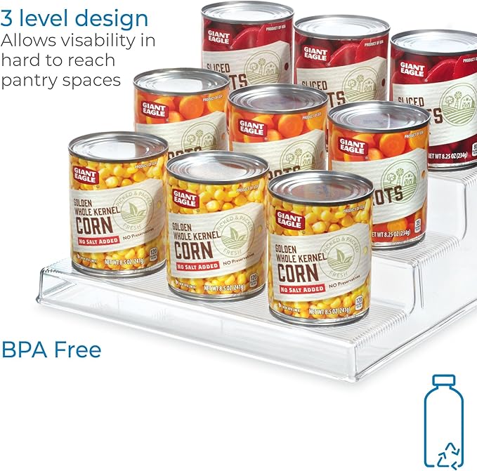 iDesign Recycled Plastic 3-Tier Spice Rack, The Linus Collection – 8.8" x 10.1" x 3.5”, Clear