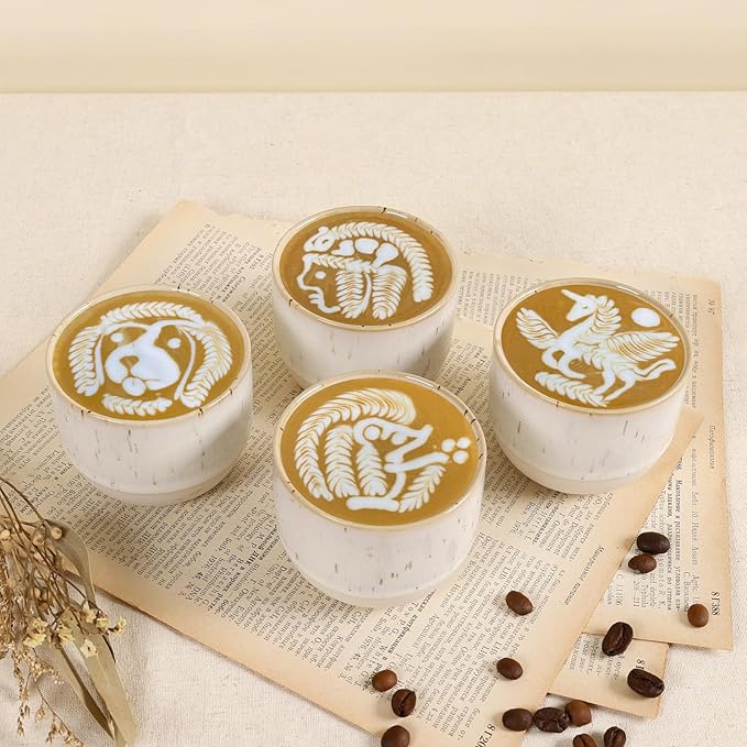 Ceramic Espresso Cups Set of 4, Double Walled Espresso Coffee Mugs for Nespresso Cups, Special glazed Demitasse Cups Expresso Coffee Cup for Espresso Machine (Speckled Off-White)