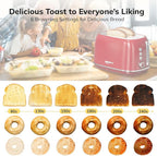 2 Slice Stainless Steel Toaster Retro with 6 Bread Shade Settings, Bagel, Cancel, Defrost Function, Extra Wide Slot, Removable Crumb Tray, Red