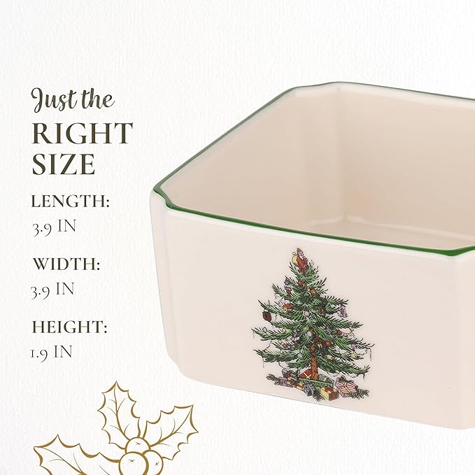 Spode Christmas Tree Sugar Packet Holder - 3.9" Sugar Packet Bowl for Tea, Sweetener, Coffee Bar - Fine Earthenware Holiday Sugar Packet Organizer - Festive Christmas Serveware for Dining Table
