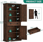 YITAHOME 72'' Tall Kitchen Pantry Cabinets, Farmhouse Storage Cabinets with Barn Doors, Drawer ＆ Adjustable Shelves, Rustic Wood Cupboard for Dining Room, Living Room, Dark Rustic