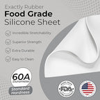 Exactly Rubber - White Silicone Sheet, 60A Durometer Silicone Mat, Food-Grade Rubber Mat with -80 to 450°F Temperature Resistance, 400% Elongation, Silicone Placemat Made in The USA, 1/32 x 9” x 12”