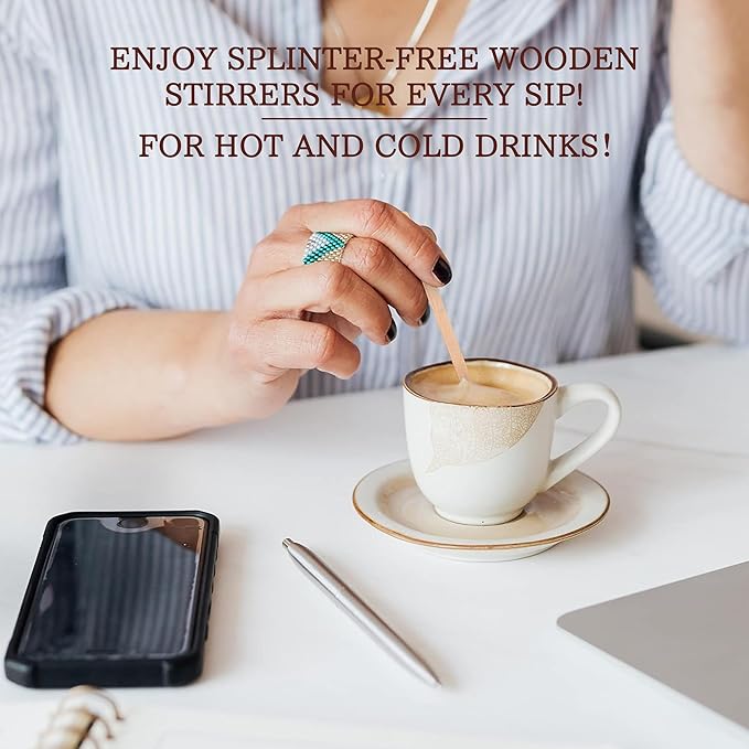 Coffee Stirrers 1000pcs Individually Wrapped Coffee Stirrers Wood - 5.5 Inch Disposable Wooden Stir Sticks for Coffee, Cocktail and Hot Drinks