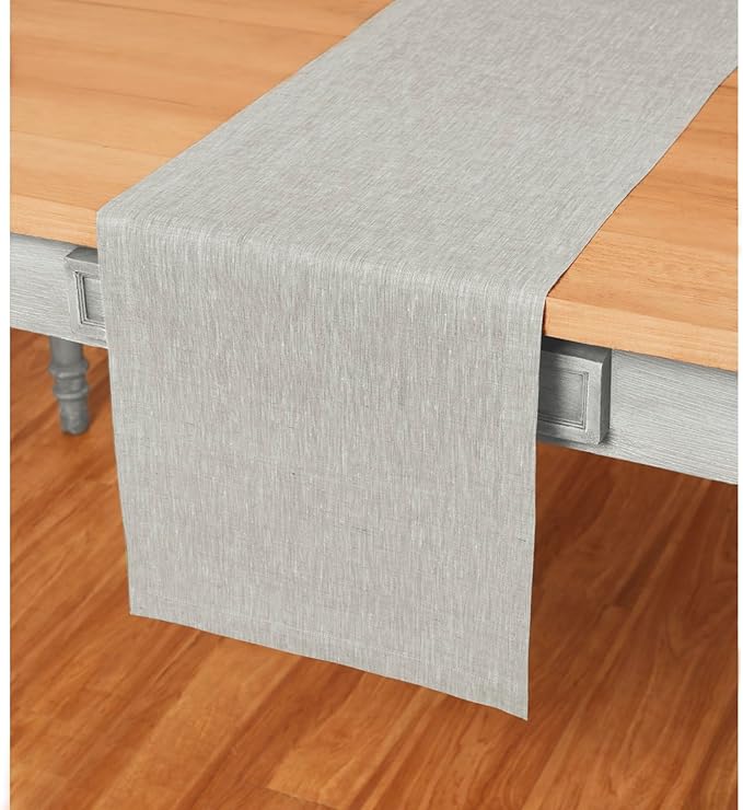 Solino Home Linen Table Runner 72 Inches Long - Athena, 100% Pure Linen Oyster Grey 14 x 72 Inch Table Runner for Dining, Summer, Fall, Autumn, Halloween