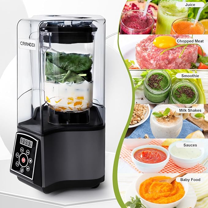 CRANDDI Commercial Blender, 1500W Smart Smoothie Blenders with Digital Touch Screen, 80oz Countertop Kitchen Blender, 3 Pre-Set Programs for Smoothies, Juices, DIY Function, Self-Cleaning K85TS (Grey)