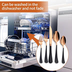 20 Piece Rose Gold and Black 18/0 Flatware Utensil Set for 4, Include Dinner Knife,Dinner Forks,Dinner Spoons,Salad Forks,Teaspoons,Silverware Set for 4, Dishwasher Safe