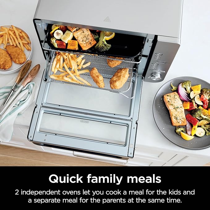 Ninja Countertop Oven Double Stack XL & Air Fryer with Pro Cook System, 12-in-1, Flexdoor, FlavorSeal, SMART FINISH with DualZone Technology, Air Fryer, Bake, Broil, Reheat, Stainless Steel, DCT651