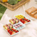 Divided Serving Tray Platter, 3 Pack 10" x 5" Fruit Veggie Food Tray for Party, Plastic Serving Trays for Appetizer, Snack, Dessert, Cookie, Brunch Decorations Platters, White Trays BPA-Free