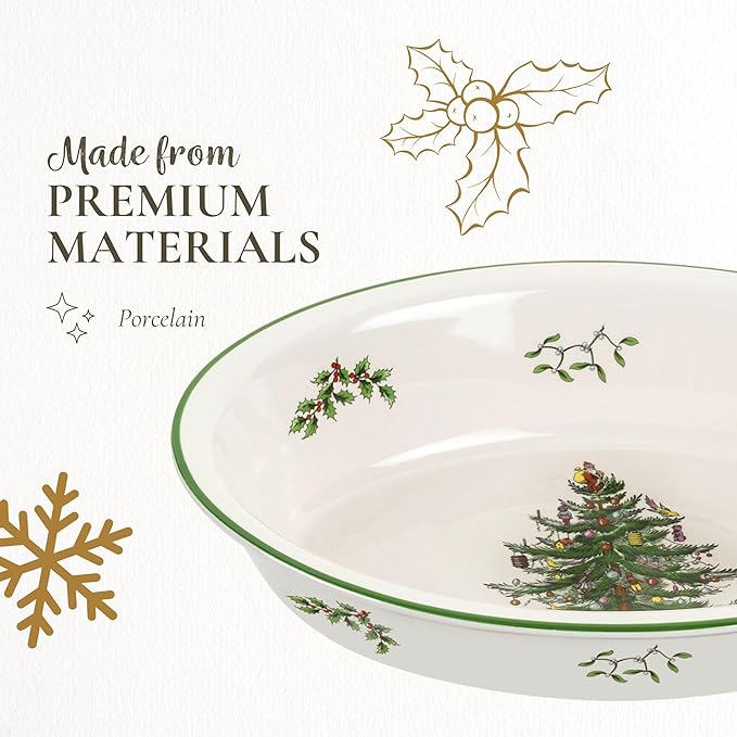 Spode Christmas Tree Oval Rim Dish (12.5" x 8.75") Festive Deep Baking Pan for Serving Vegetables, Roast Dinner, Casseroles - Fine Porcelain, Microwave, Freezer, Dishwasher Safe