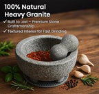 Granite Mortar and Pestle Set with Silicone Base – Large Guacamole Bowl and Masher, Herb Grinder, Spice Grinder, Garlic Smasher, Avocado Masher Tool, Stone Mill Grinder for Kitchen Spices