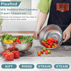Pleafind 18/8 Stainless Steel Colander for Kitchen - 5 qt and 3 qt, Micro-Perforated Metal Colander Strainer with Handle, Solid Base Pasta Strainer, Rust-Resistant & Dishwasher Safe