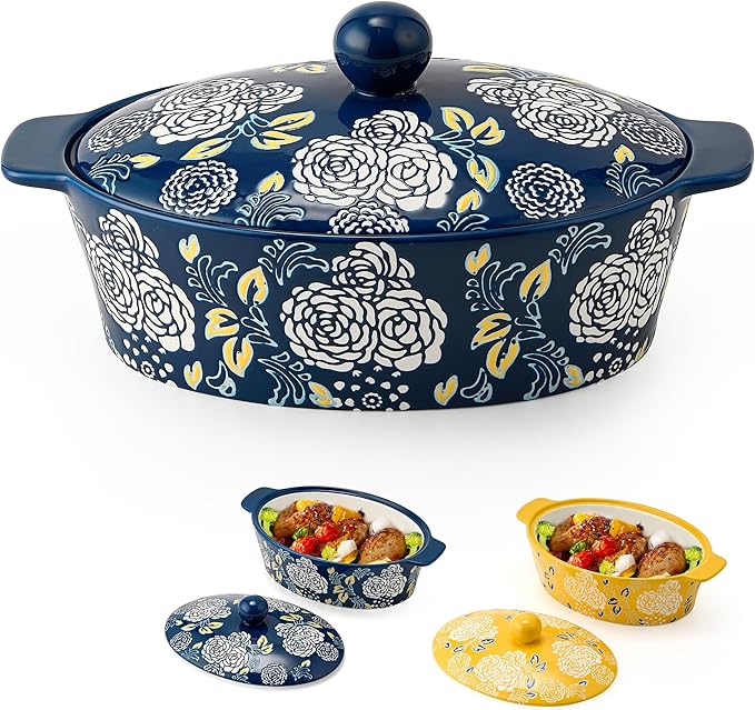 Ceramic Casserole Dish With Lid, Casserole Dishes for Oven, Baking Dish Lasagna Pans For Cooking, Oval Baking Pan, Dutch Oven, Perfect for Bread Baking and Serving, Housewarming, Thanksgiving - Blue