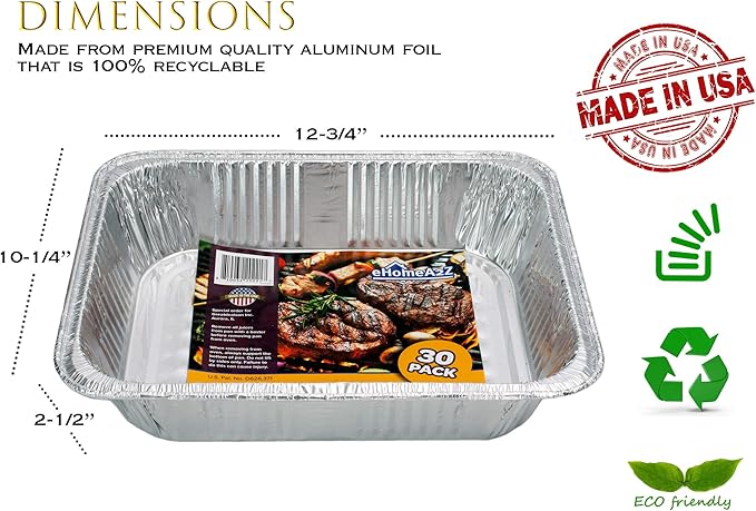 EHOMEA2Z Aluminum Pans (30 Pack) – MADE IN USA, Disposable Foil Trays for BBQ, Grilling, Roasting, Catering, and Restaurants,Crawfish Trays, 9x13
