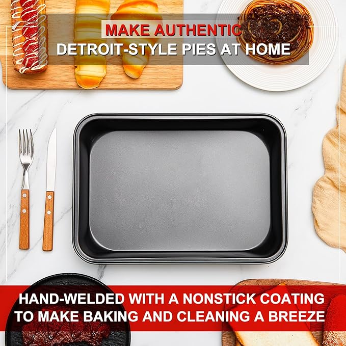 Detroit Style Pizza Pan 13.4 x 9.5 x 2.2 Inch Hard Rectangular Deep Pizza Pans Non Stick Sicilian Style Pan Dish Pre Seasoned Bakeware Kitchenware
