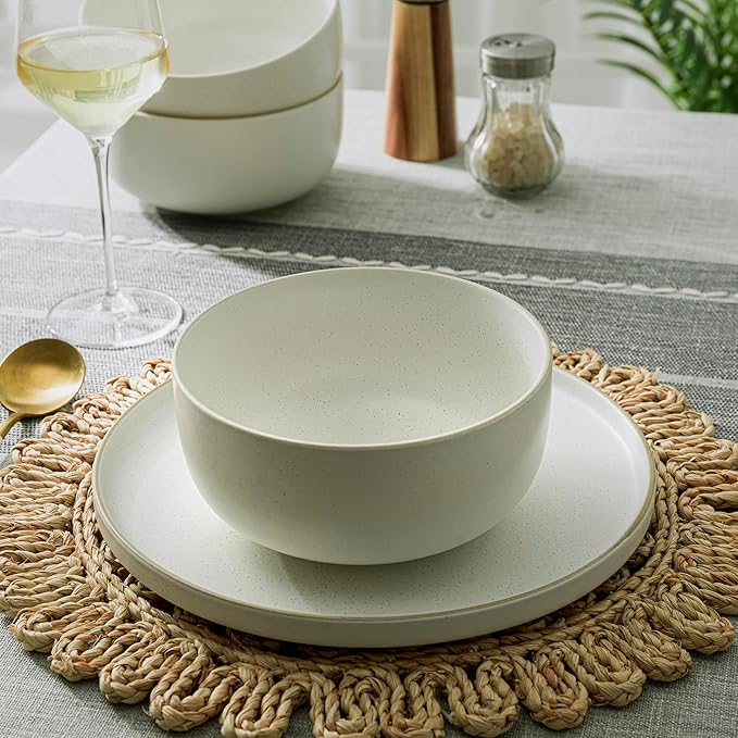 S&Q'S CERAMICS S&Q Ceramic Bowls for Kitchen, 36 Ounce, Large Capacity Cereal Bowls Set of 4, For Soup, Oatmeal, Breakfast, Microwave and Dishwasher Safe, Glazed Matte Off White…