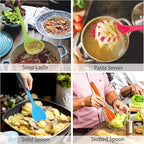 P&P CHEF Silicone Cooking Utensils Set of 7, Heat-proof Kitchen Utensils Set for Nonstick Cookware, Non-stick Spatula, Slotted Turner, Soup Ladle, Pasta Server, Spoon for Cooking Serving - Multicolor