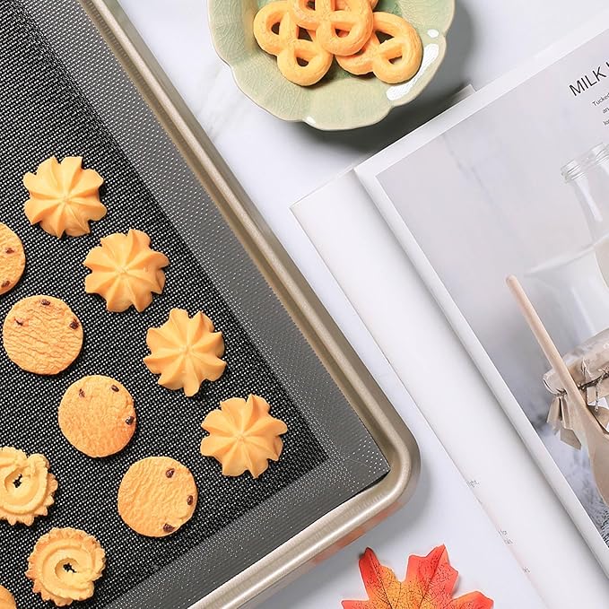 AMYONE Perforated Silicone Baking Mats, 2 PCS Gray Mesh Baking Mats for Half Sheet, Non-Stick Reusable Eclair Oven Liners for Homemade Bread/Pizza/Sugar Cookie 11 5/8" x 16 1/2", Deep Space Grey