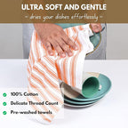 Native Fab Stripe Kitchen Towels - 4 Pack - Basket Weave 100% Cotton Dish Towel - 16x26 inches - Absorbent Towels for Cleaning, Quick Drying, Washable Dish Cloths with Hanging Loop - Orange White