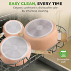 NutriChef 14-Piece Non-Stick Ceramic Cookware Set - Induction Safe Pots and Pans with Glass Lids, Cool-Touch Handles, Even Heat Distribution, Dishwasher Safe, Includes Ladle, Tong, Spatula (Pink)