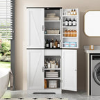Shintenchi Kitchen Pantry Cabinet, Freestanding Farmhouse Storage Cabinet with 8 Door Shelves, 2 Cabinets and 1 Drawer, Tall Cupboard for Kitchen, Living Room, Dining Room and Bathroom, White