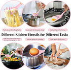 HaWare Kitchen Cooking Utensils Set, 23-Piece Silicone Kitchen Utensils Spatula Set with Holder, Heat Resistant Wooden Handle Kitchen Gadget for Nonstick Cookware, Food-grade Turner Spoon Sets (Pink)